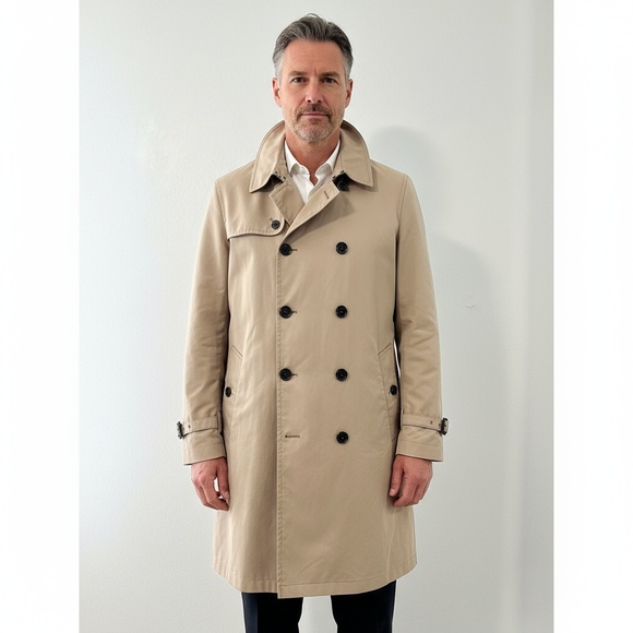 Burberry Mens Trench Coat Size 52 Beige Double-Breasted Check Lined Gabardine - Picture 1 of 13